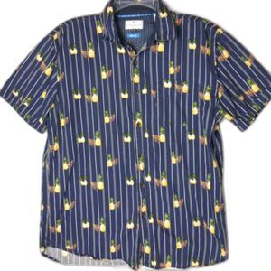 Michael Brandon Mens Size M Slim Fit Button Up Shirt Pineapple Tropical Blue